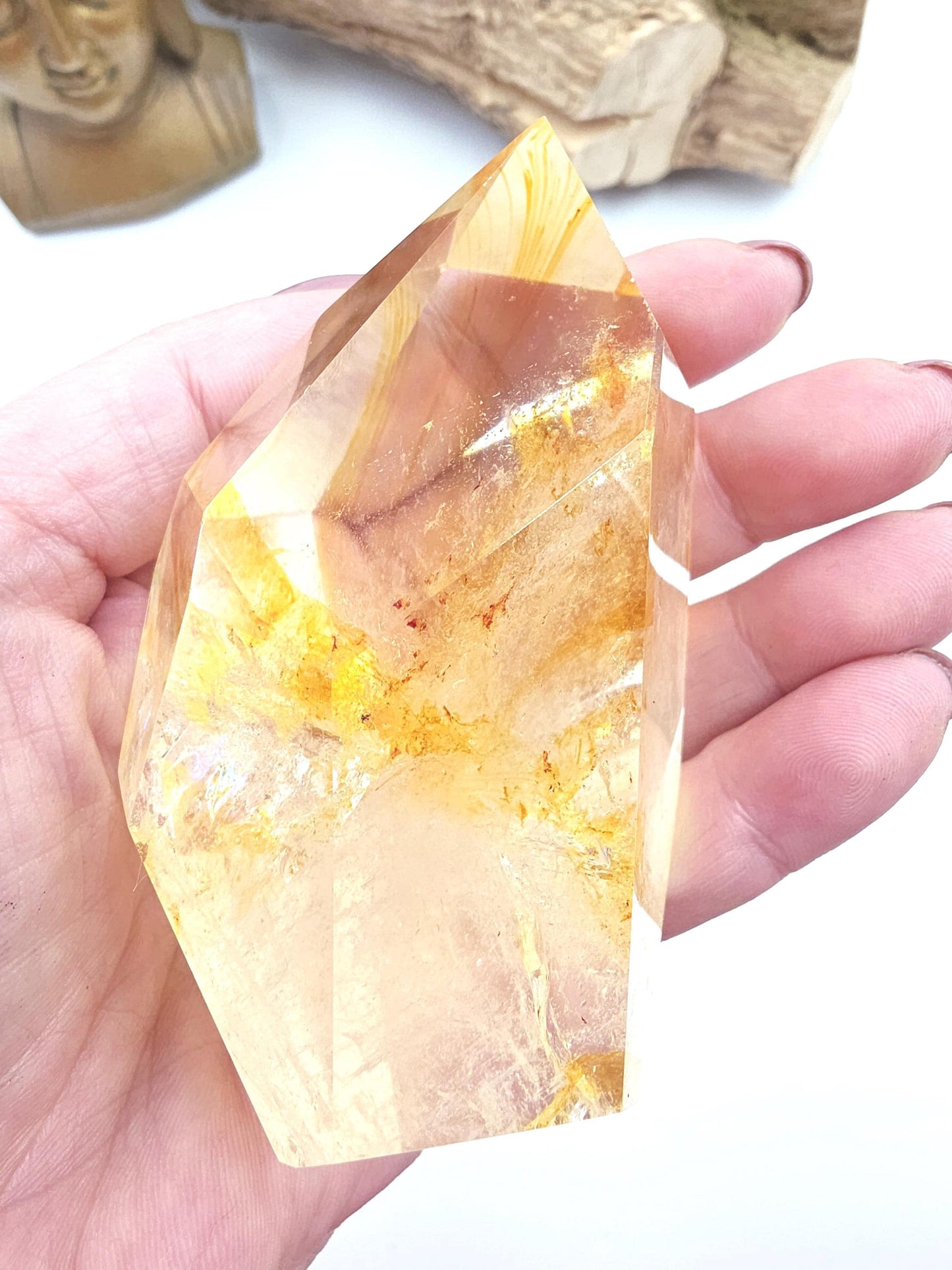 Madagascan Golden Healer Freeform with rainbow flashes – Deep Healing, Energy Amplification & Spiritual Balance Crystal, 320g