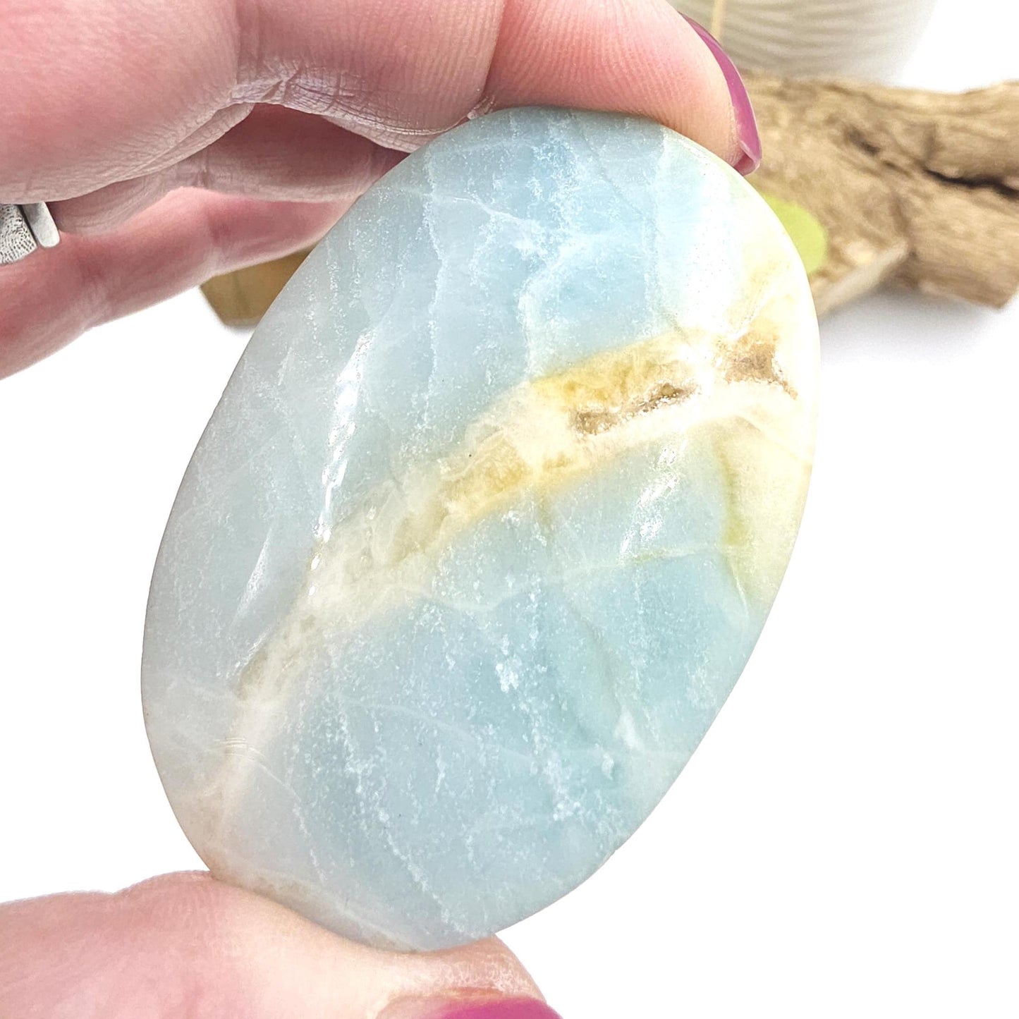 Caribbean Calcite Palm Stone – Calm, Intuition & Soothing Energy Crystal, 55g