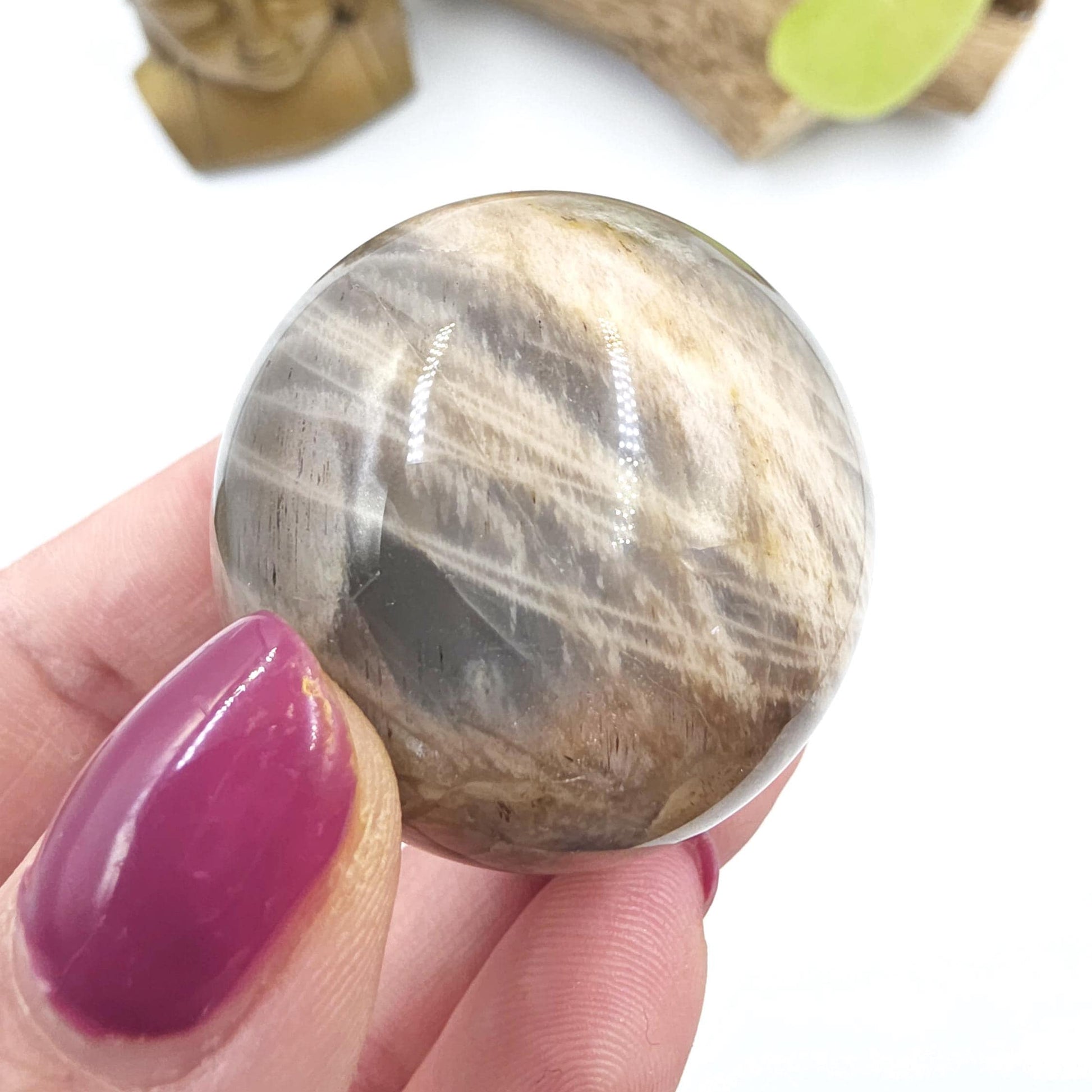 Black Moonstone & Sunstone Sphere – Protection, Joy and Root and Sacral Chakra Crystal, 42mm