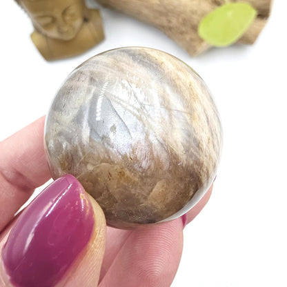 Black Moonstone & Sunstone Sphere – Protection, Joy and Root and Sacral Chakra Crystal, 42mm