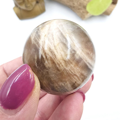 Black Moonstone & Sunstone Sphere – Protection, Joy and Root and Sacral Chakra Crystal, 42mm