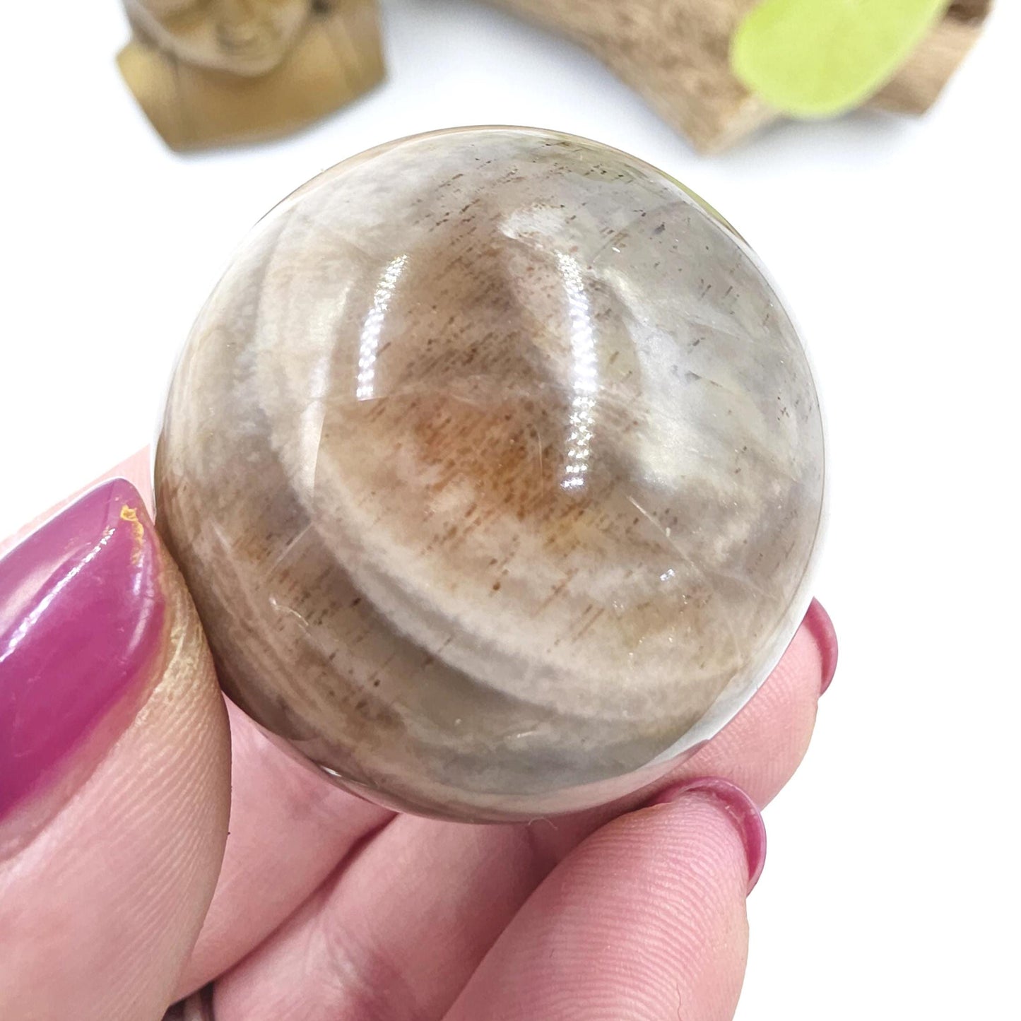 Black Moonstone & Sunstone Sphere – Protection, Joy and Root and Sacral Chakra Crystal, 42mm