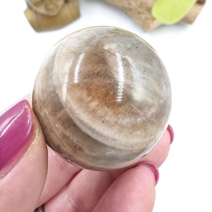 Black Moonstone & Sunstone Sphere – Protection, Joy and Root and Sacral Chakra Crystal, 42mm