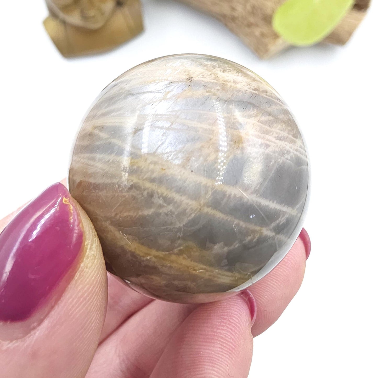 Black Moonstone & Sunstone Sphere – Protection, Joy and Root and Sacral Chakra Crystal, 42mm