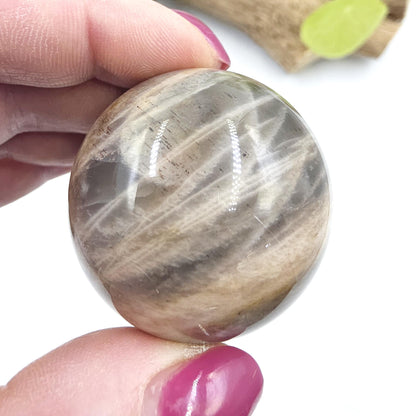 Black Moonstone & Sunstone Sphere – Protection, Joy and Root and Sacral Chakra Crystal, 42mm