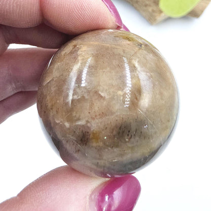 Black Moonstone & Sunstone Sphere – Protection, Joy and Root and Sacral Chakra Crystal, 42mm