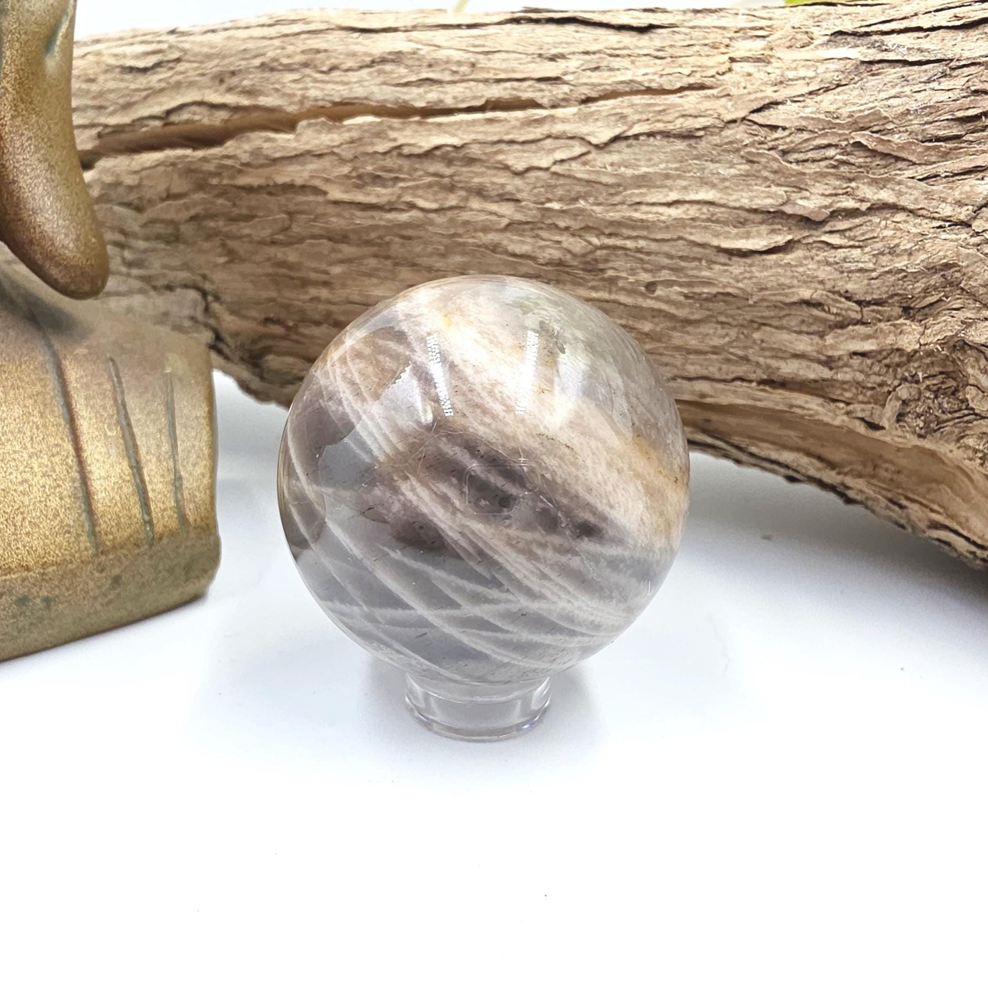 Black Moonstone & Sunstone Sphere – Protection, Joy and Root and Sacral Chakra Crystal, 42mm