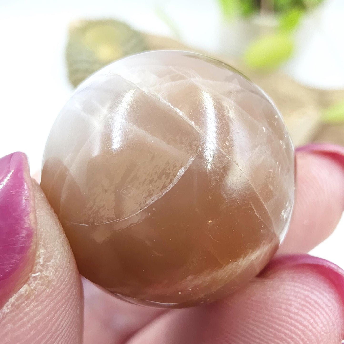 Peach Moonstone Sphere – Intuition, Emotional Balance & Sacral Chakra Crystal, 26mm