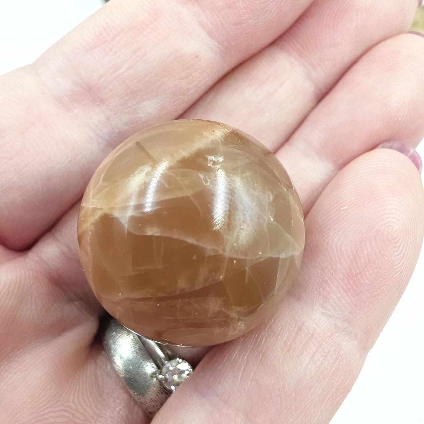 Peach Moonstone Sphere – Intuition, Emotional Balance & Sacral Chakra Crystal, 26mm