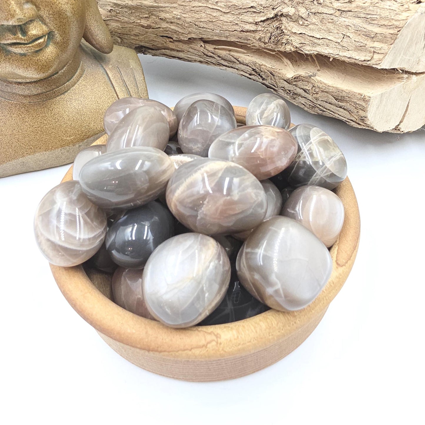 Black Grey Moonstone Tumble Stones – Protection, Intuition and Root & Third Eye Chakra Crystal, 2-3cm
