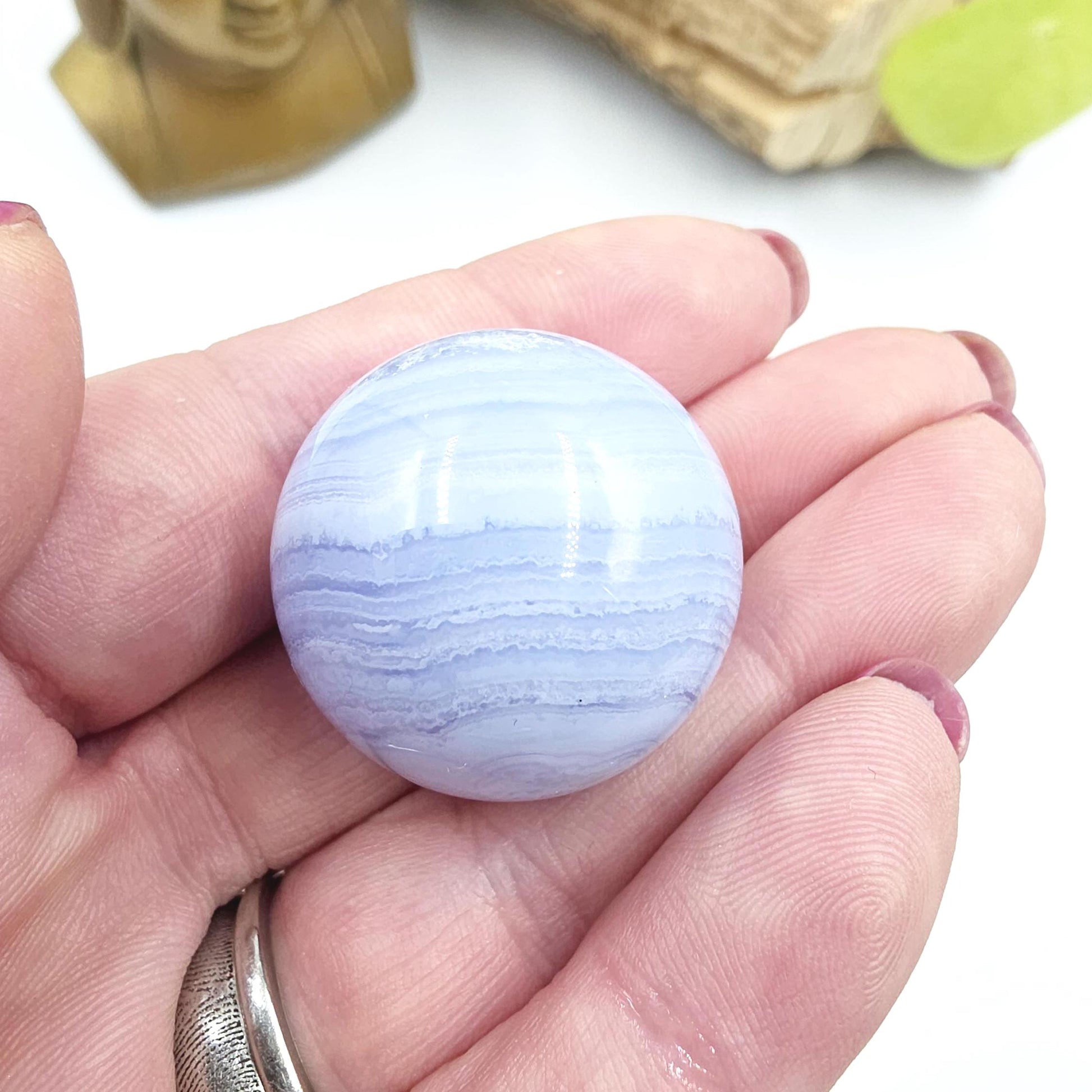 High Grade Blue Lace Agate Sphere – Calm Communication, Emotional Peace & Soothing Energy Crystal, 28mm