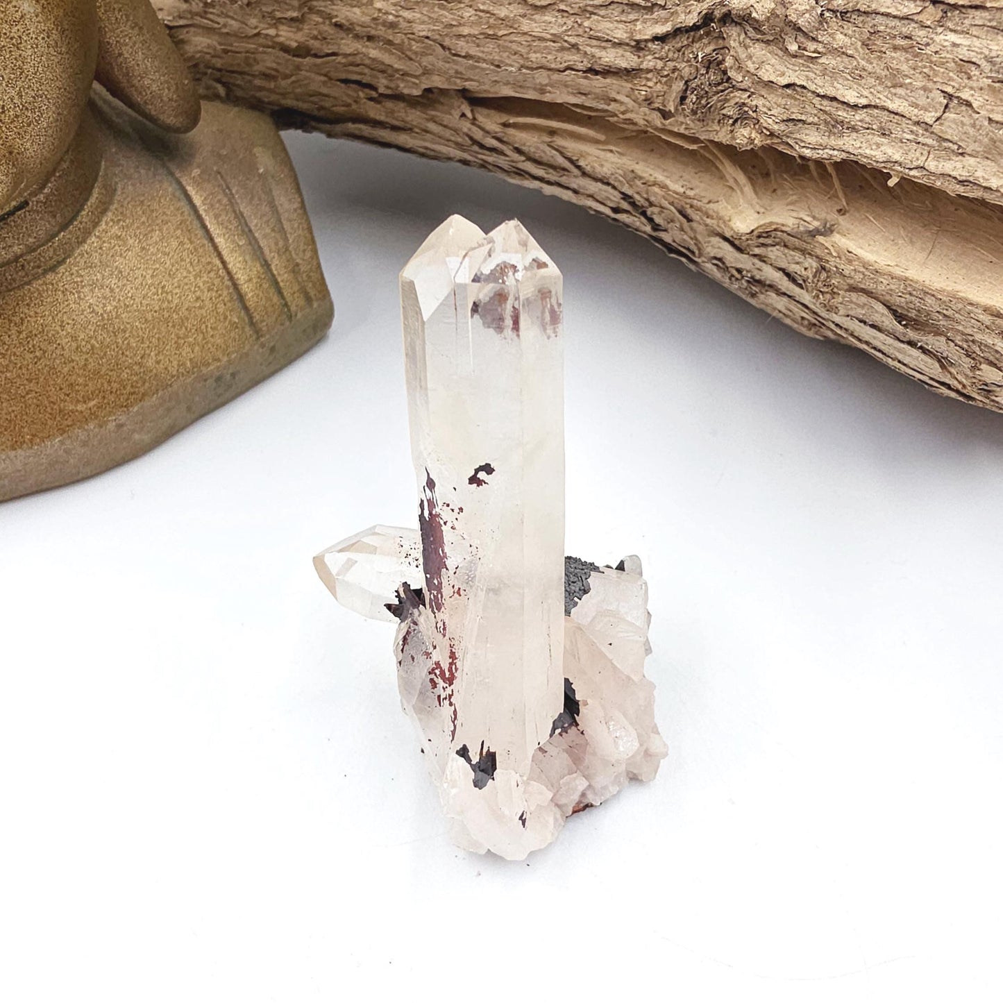 Twin Clear Quartz and Hematite Cluster Specimen - Grounding & Amplifying Healing Raw Crystal, 60g