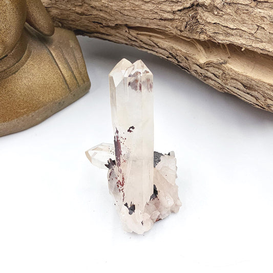 Twin Clear Quartz and Hematite Cluster Specimen - Grounding & Amplifying Healing Raw Crystal, 60g
