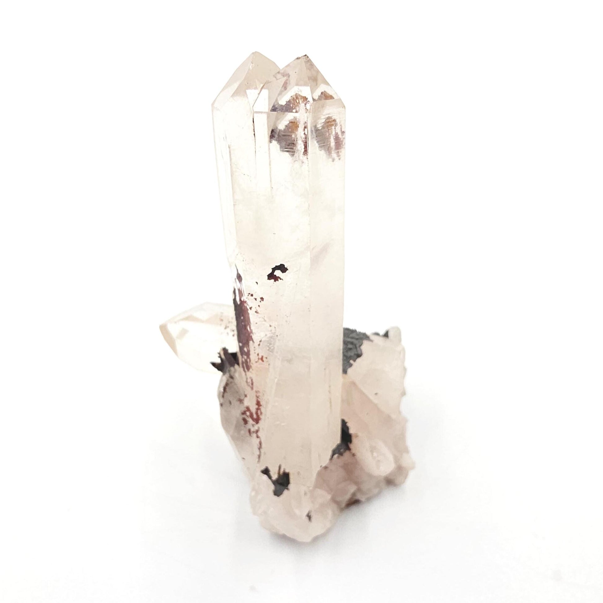 Twin Clear Quartz and Hematite Cluster Specimen - Grounding & Amplifying Healing Raw Crystal, 60g