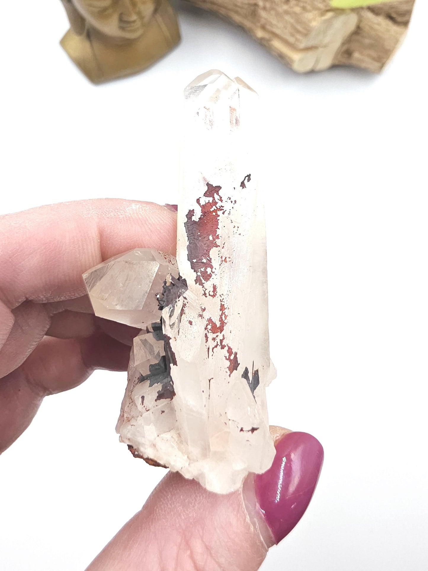 Twin Clear Quartz and Hematite Cluster Specimen - Grounding & Amplifying Healing Raw Crystal, 60g