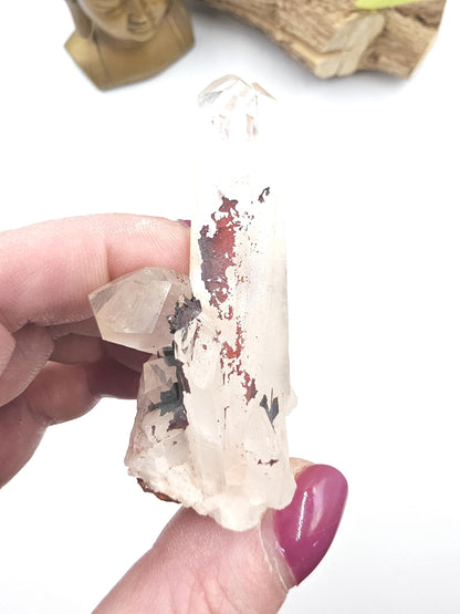 Twin Clear Quartz and Hematite Cluster Specimen - Grounding & Amplifying Healing Raw Crystal, 60g