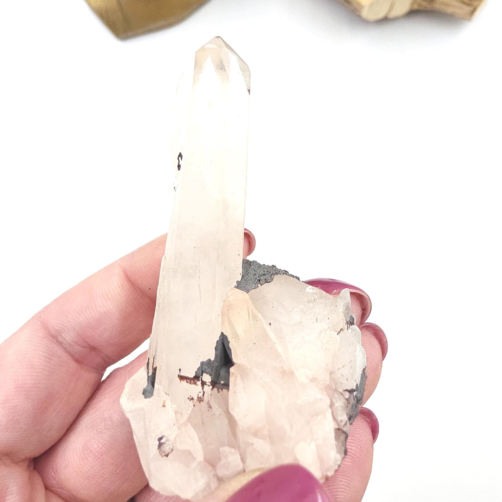 Twin Clear Quartz and Hematite Cluster Specimen - Grounding & Amplifying Healing Raw Crystal, 60g