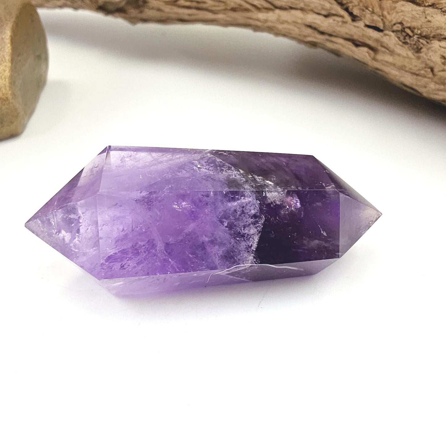 Two Tone Amethyst Double Point with Rainbows – Intuition, Calm & Spiritual Clarity Crystal, 40g