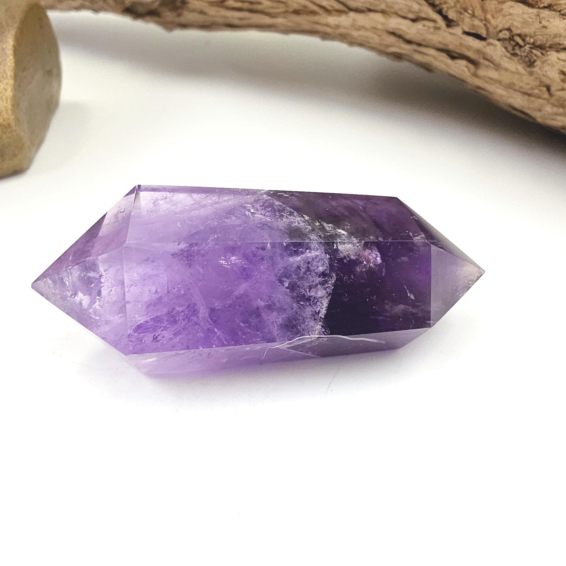 Two Tone Amethyst Double Point with Rainbows – Intuition, Calm & Spiritual Clarity Crystal, 40g