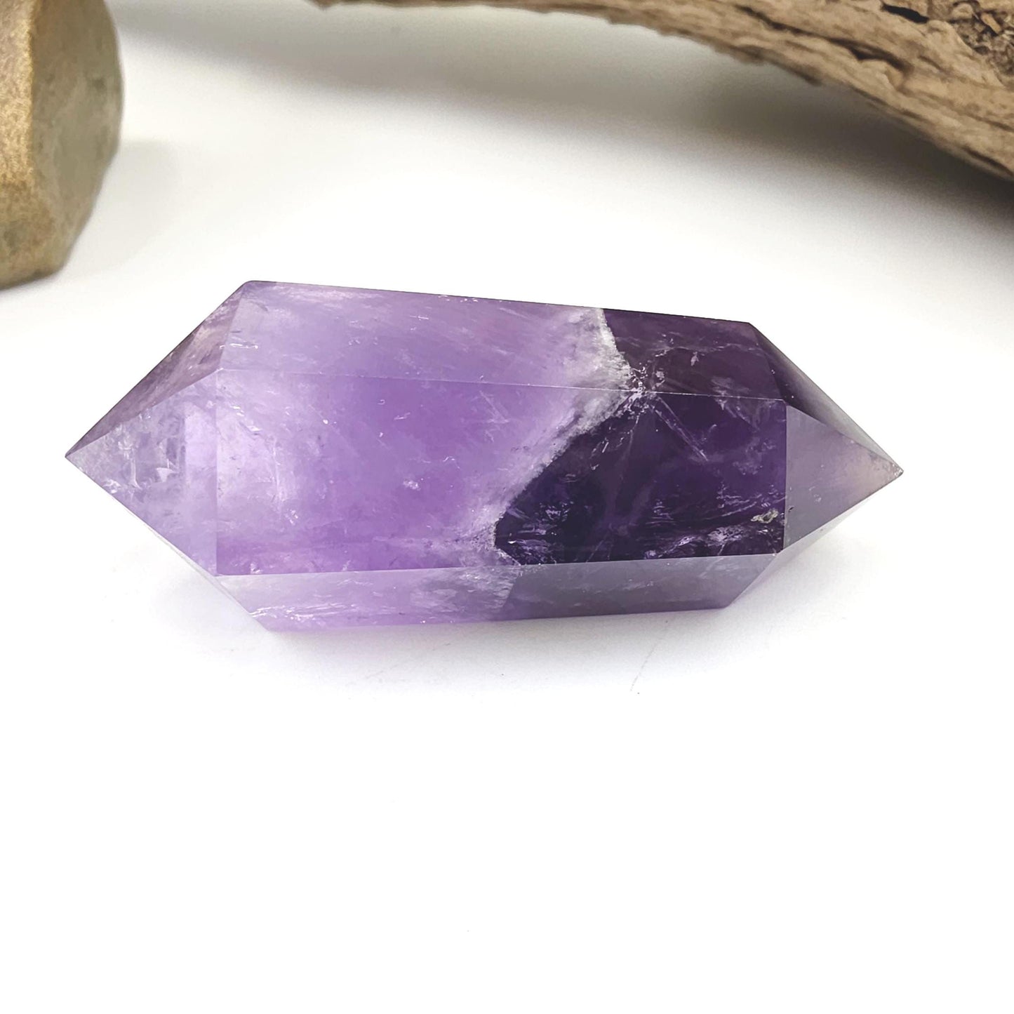 Two Tone Amethyst Double Point with Rainbows – Intuition, Calm & Spiritual Clarity Crystal, 40g