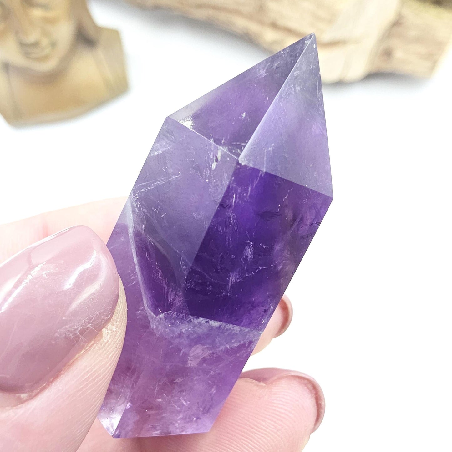 Two Tone Amethyst Double Point with Rainbows – Intuition, Calm & Spiritual Clarity Crystal, 40g