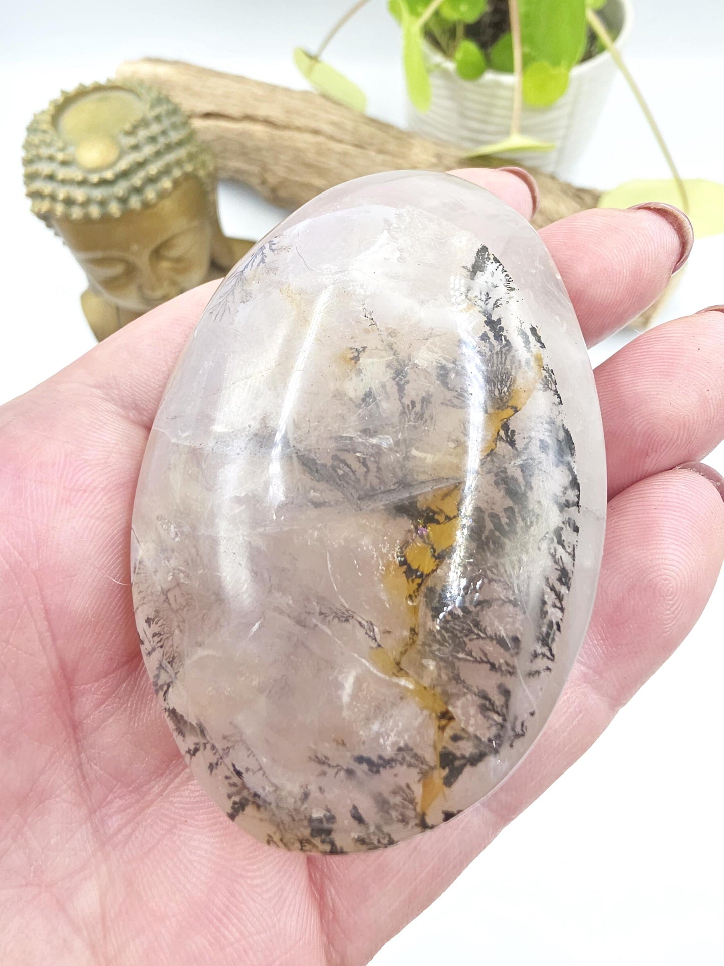 Large Rare Dendritic Quartz Palm Stone – Clarity, Growth and Root & Crown Chakra Crystal, 155g