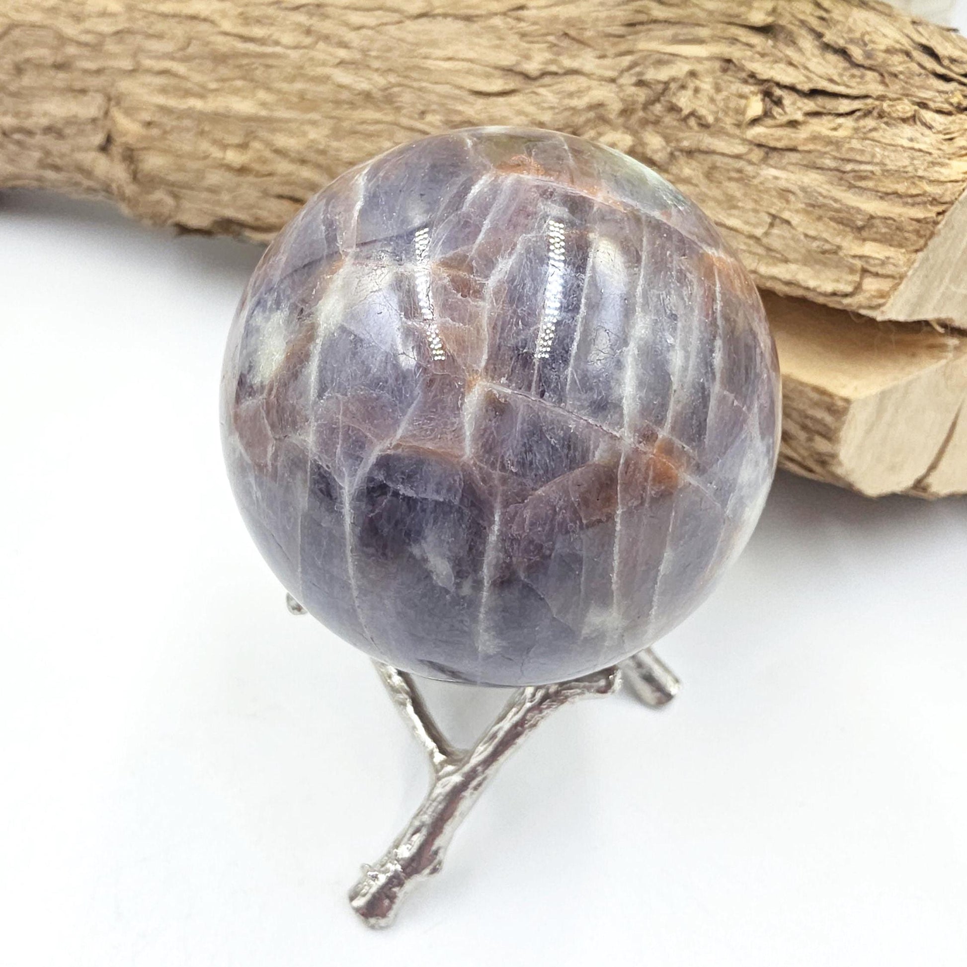 Iolite and Golden Sunstone Sphere – Intuition, Confidence & Positive Energy Crystal, 59mm