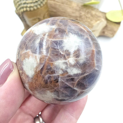 Iolite and Golden Sunstone Sphere – Intuition, Confidence & Positive Energy Crystal, 59mm