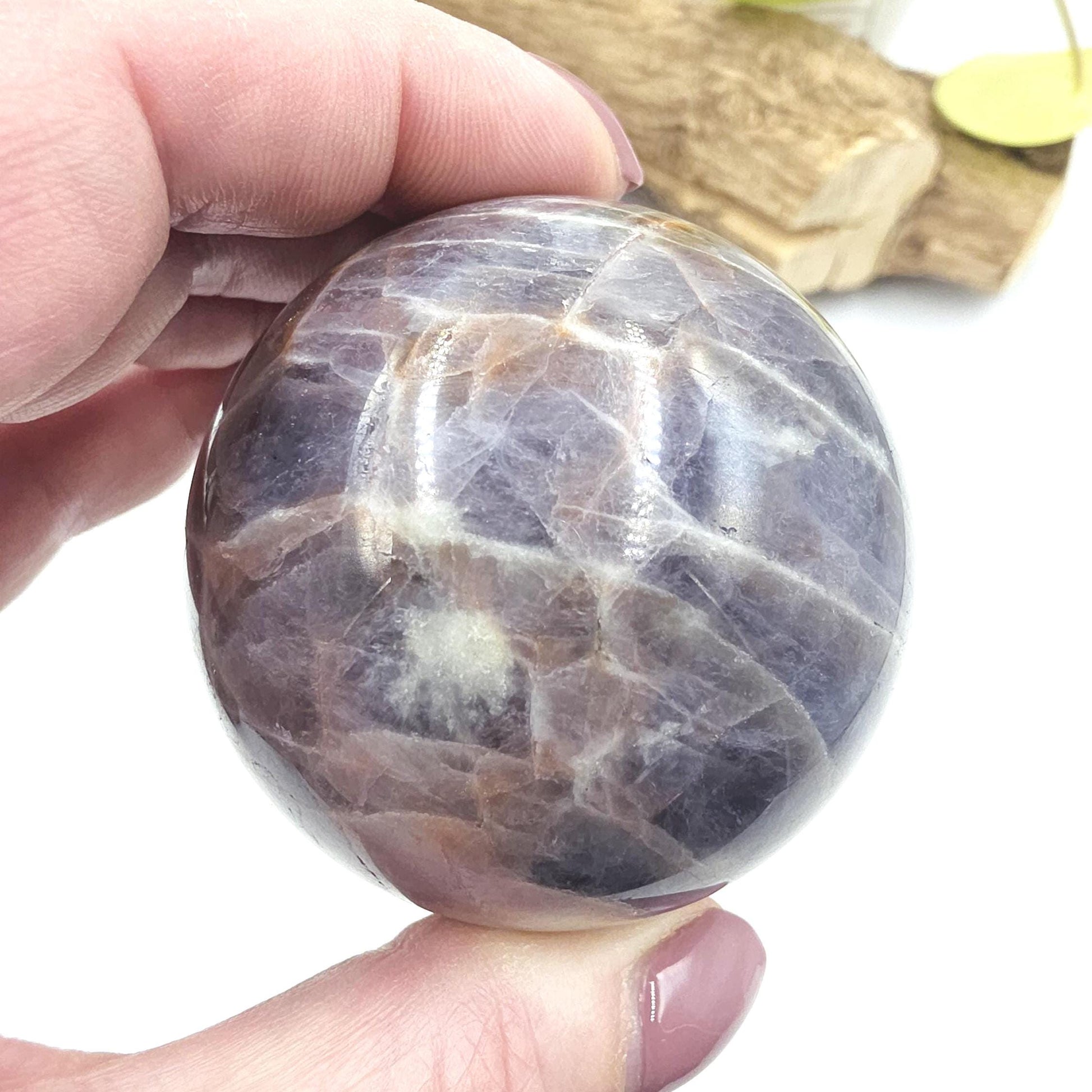 Iolite and Golden Sunstone Sphere – Intuition, Confidence & Positive Energy Crystal, 59mm