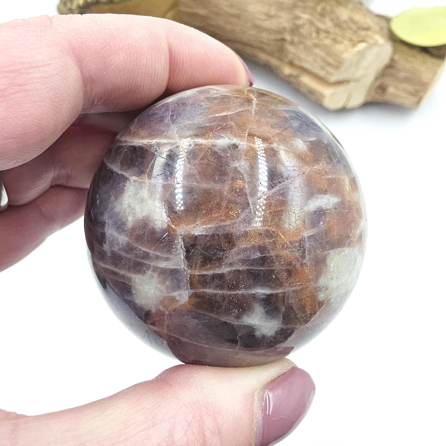 Iolite and Golden Sunstone Sphere – Intuition, Confidence & Positive Energy Crystal, 59mm