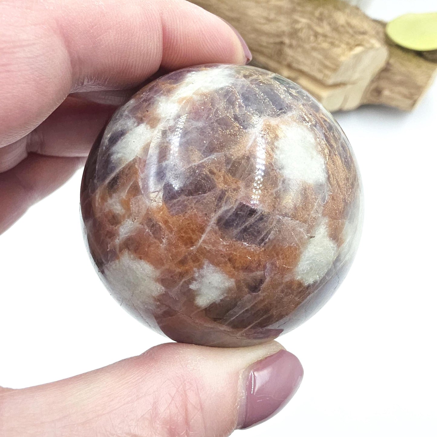 Iolite and Golden Sunstone Sphere – Intuition, Confidence & Positive Energy Crystal, 59mm