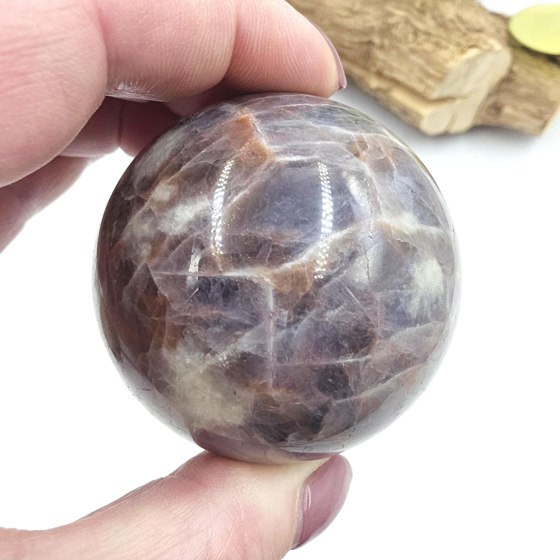 Iolite and Golden Sunstone Sphere – Intuition, Confidence & Positive Energy Crystal, 59mm
