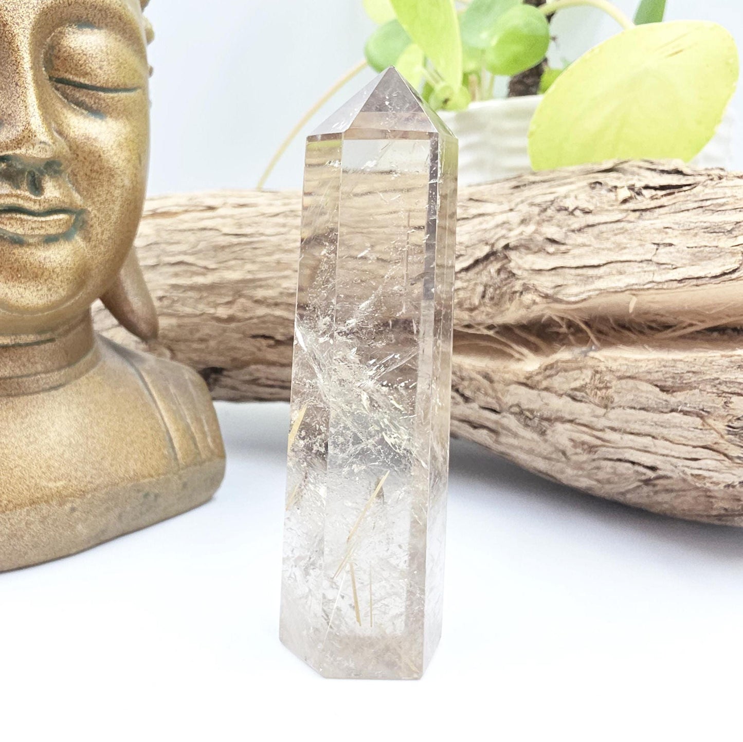 High Grade Golden Rutile Quartz Tower with Rainbow Flashes – Manifestation, Clarity & Energy Amplification Crystal, 8.8cm
