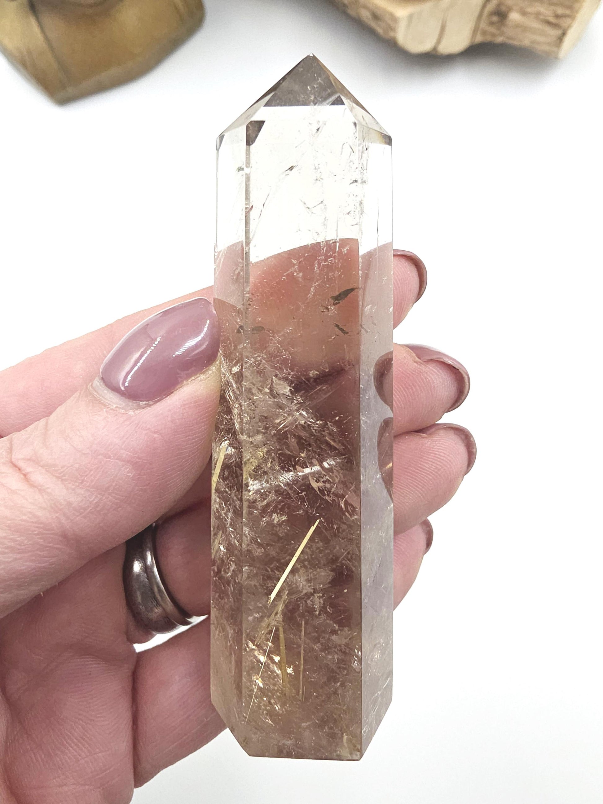 High Grade Golden Rutile Quartz Tower with Rainbow Flashes – Manifestation, Clarity & Energy Amplification Crystal, 8.8cm