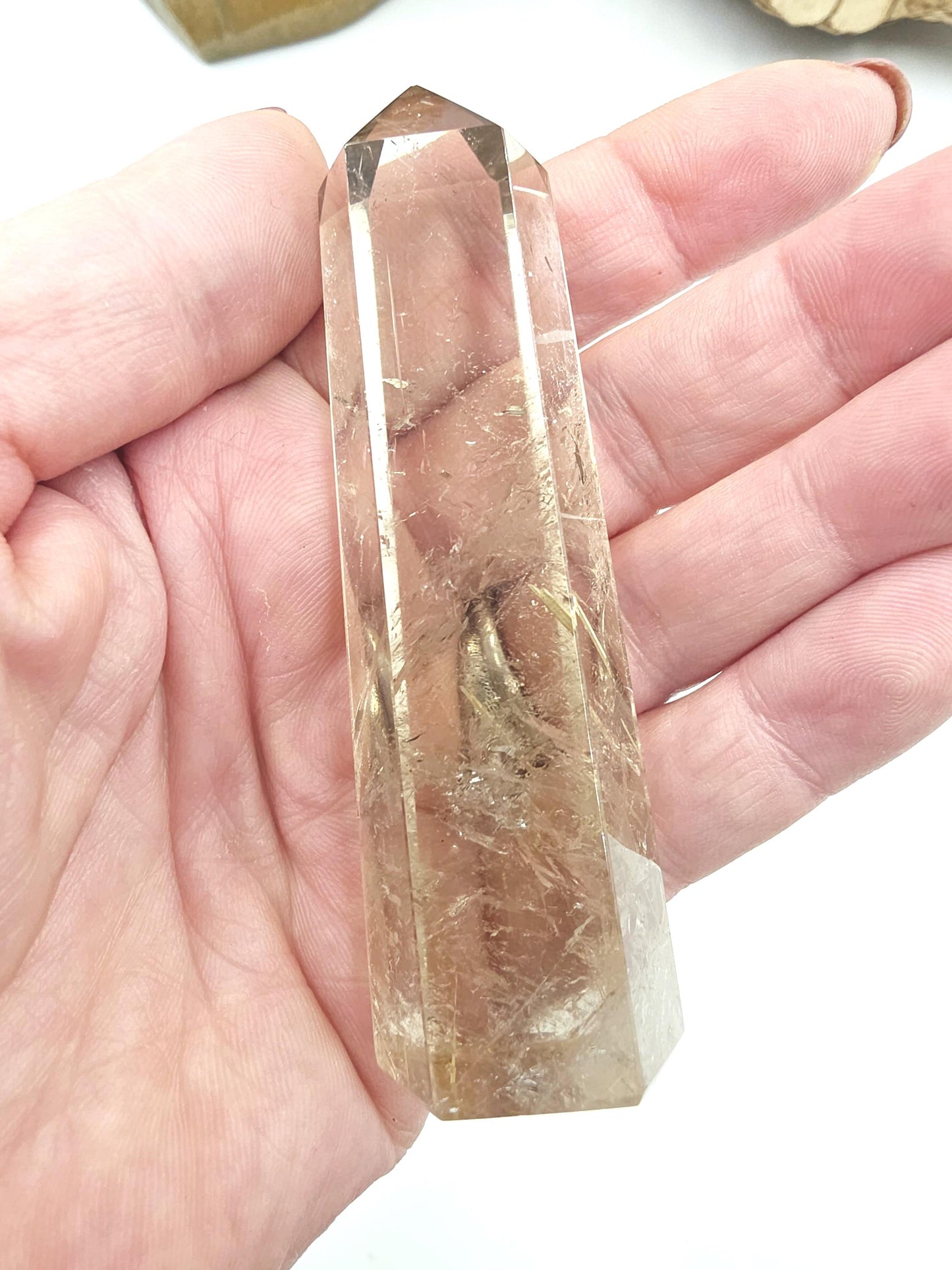 High Grade Golden Rutile Quartz Tower with Rainbow Flashes – Manifestation, Clarity & Energy Amplification Crystal, 8.8cm
