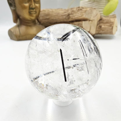 High Grade Black Rutile Quartz Sphere with Rainbows – Protection, Clarity & Energy Amplification Crystal, 50mm