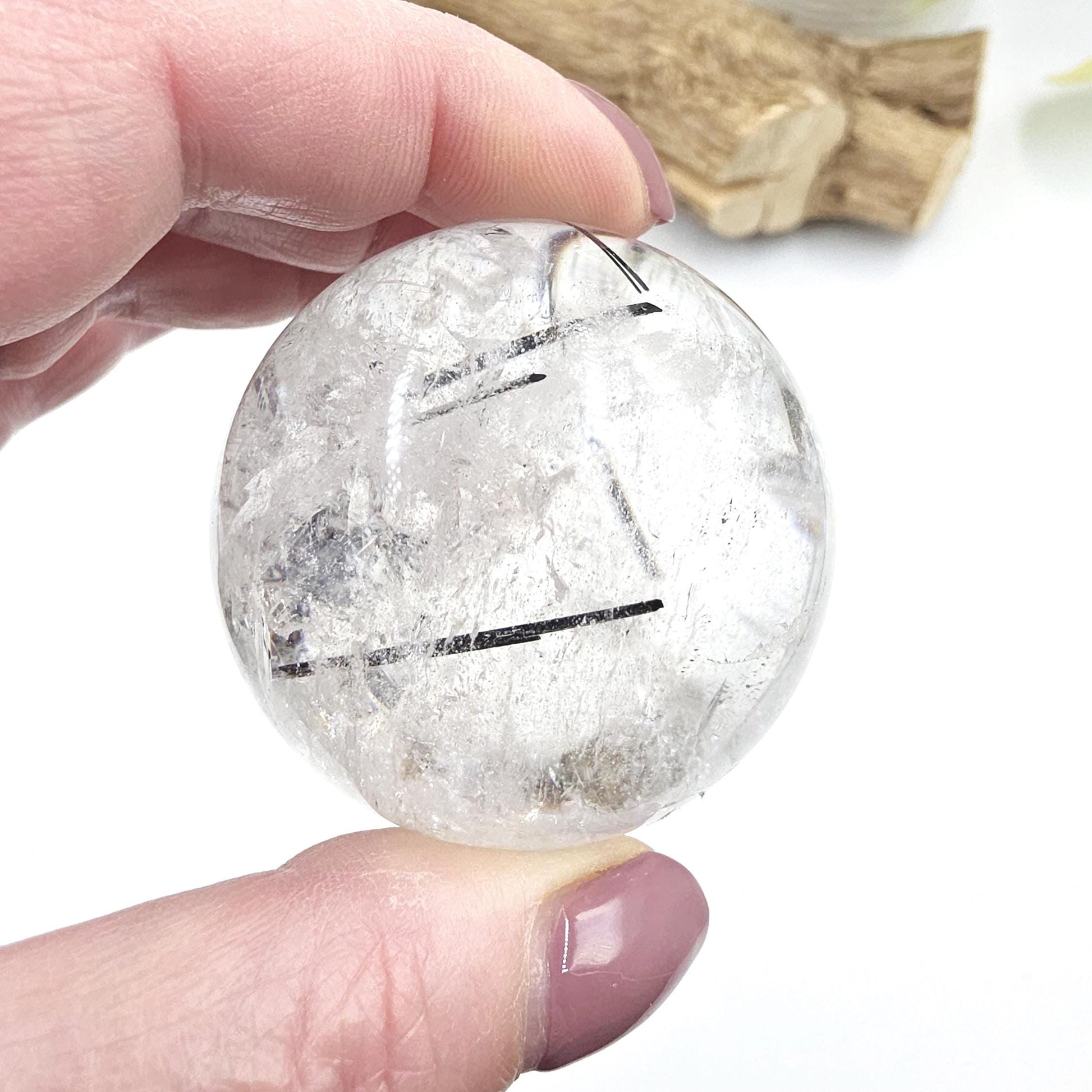 High Grade Black Rutile Quartz Sphere with Rainbows – Protection, Clarity & Energy Amplification Crystal, 50mm