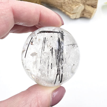 High Grade Black Rutile Quartz Sphere with Rainbows – Protection, Clarity & Energy Amplification Crystal, 50mm