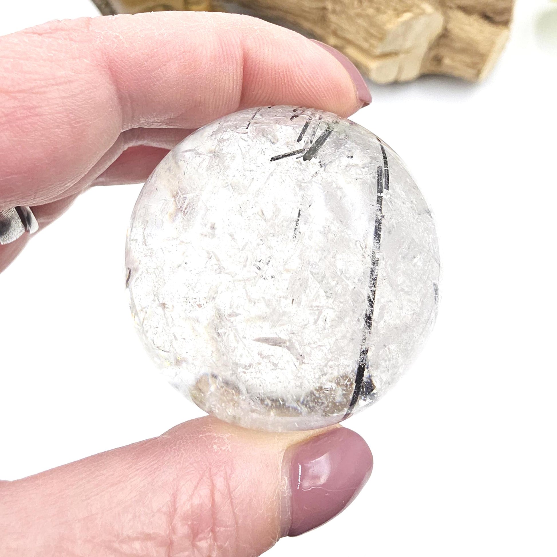 High Grade Black Rutile Quartz Sphere with Rainbows – Protection, Clarity & Energy Amplification Crystal, 50mm