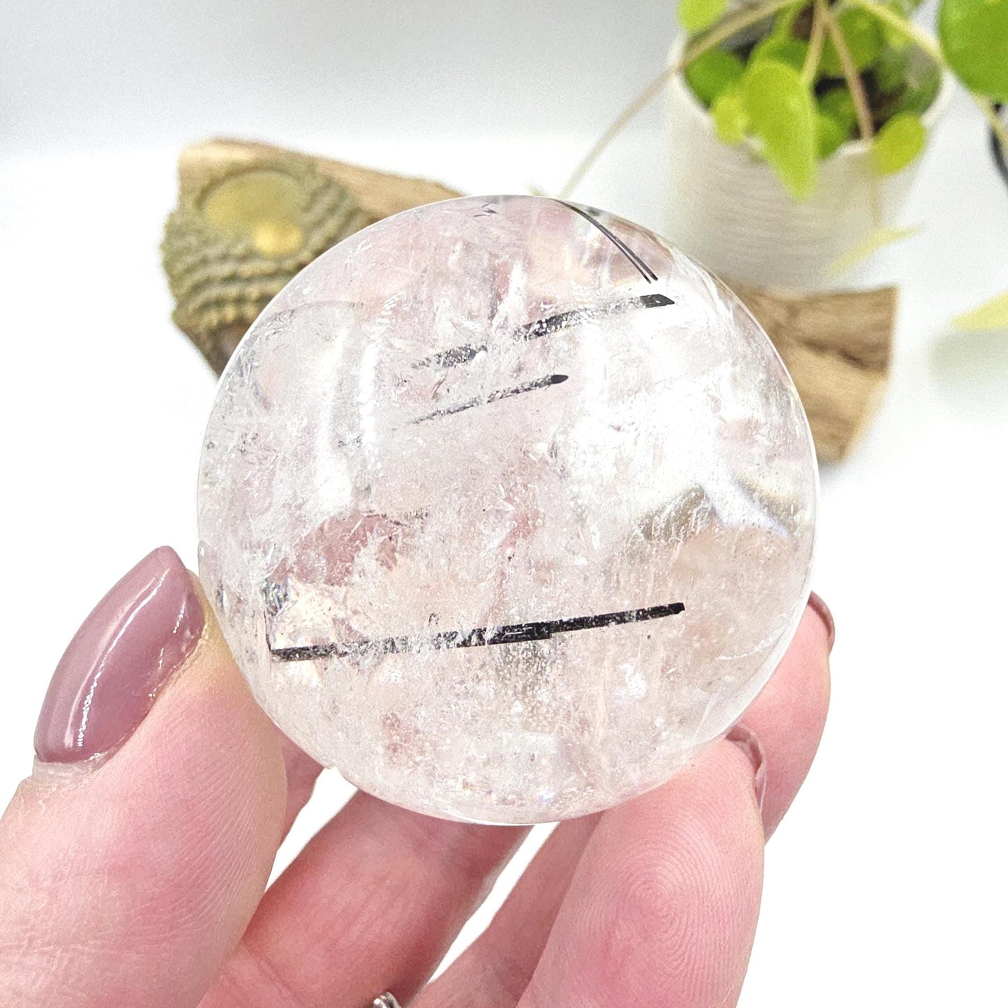 High Grade Black Rutile Quartz Sphere with Rainbows – Protection, Clarity & Energy Amplification Crystal, 50mm