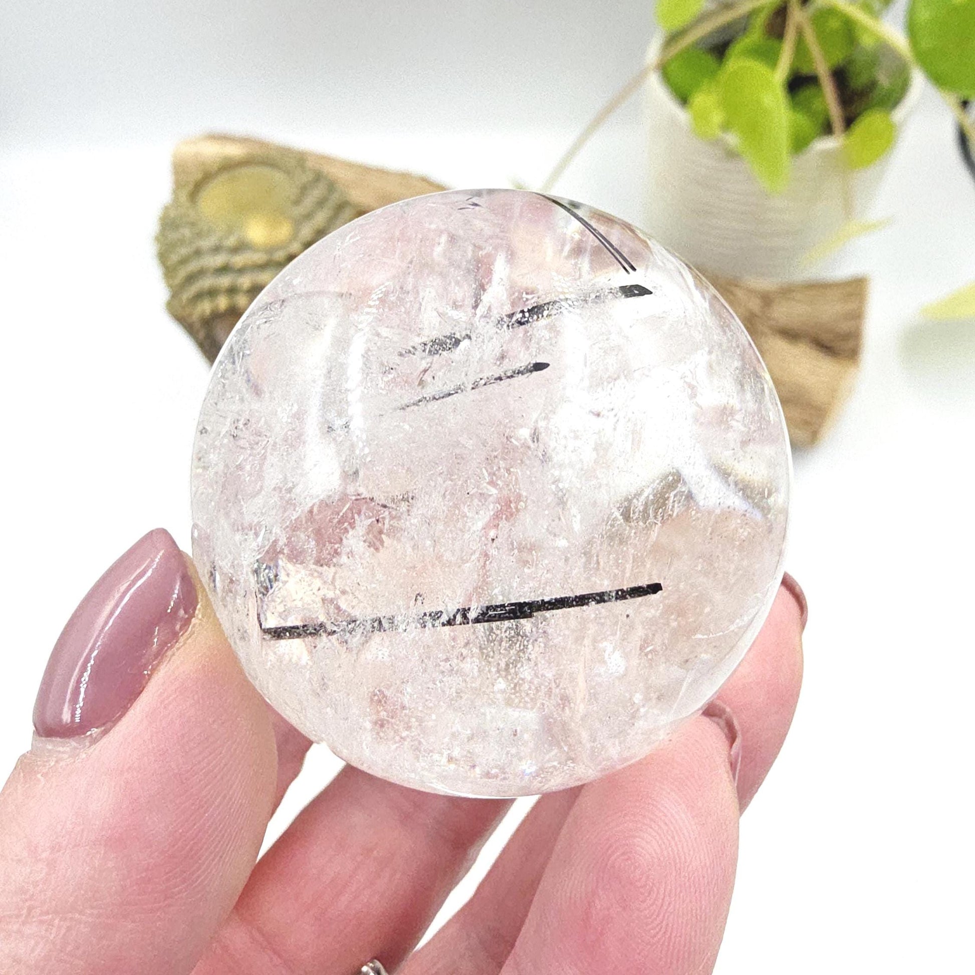 High Grade Black Rutile Quartz Sphere with Rainbows – Protection, Clarity & Energy Amplification Crystal, 50mm