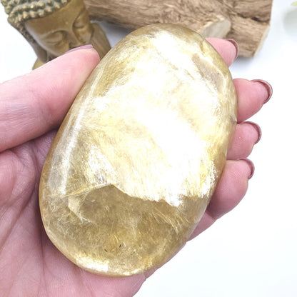 Large Golden Mica (Muscovite) Palm Stone – Confidence, Clarity & Emotional Strength Healing Crystal, 205g