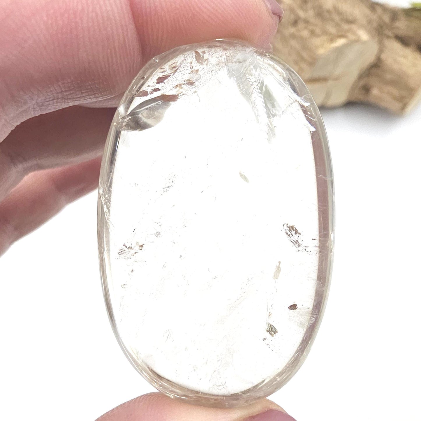 High Grade Clear Quartz Palm Stone with rainbows - Energy Amplifying Healing Crystal - 60g