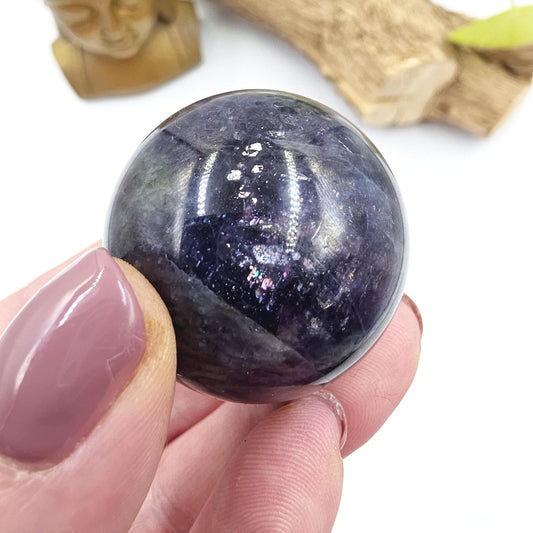 Blood Shot Iolite Sphere – Intuition, Strength & Third Eye and Root Chakra Crystal, 37mm