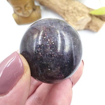 Blood Shot Iolite Sphere – Intuition, Strength & Third Eye and Root Chakra Crystal, 37mm