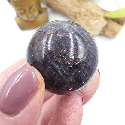 Blood Shot Iolite Sphere – Intuition, Strength & Third Eye and Root Chakra Crystal, 37mm