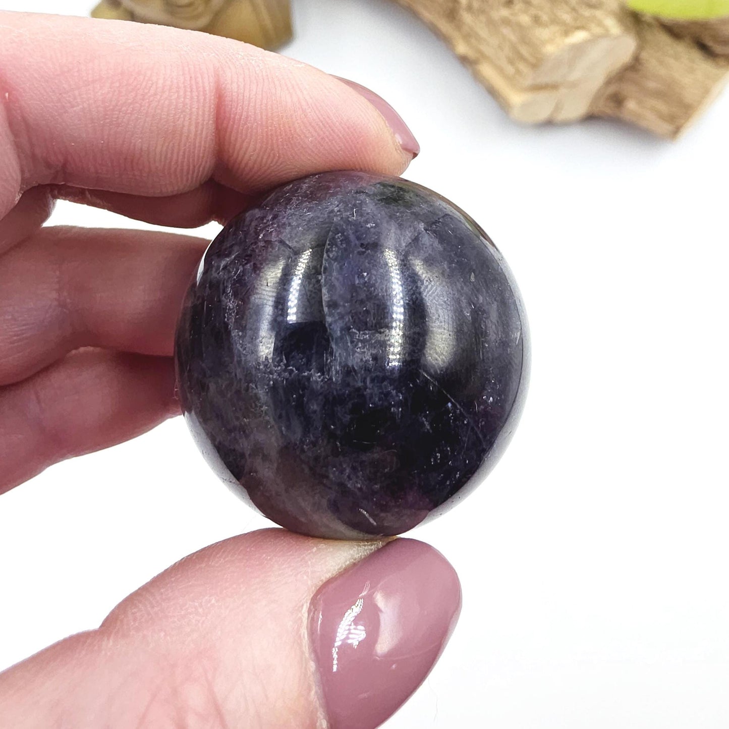 Blood Shot Iolite Sphere – Intuition, Strength & Third Eye and Root Chakra Crystal, 37mm