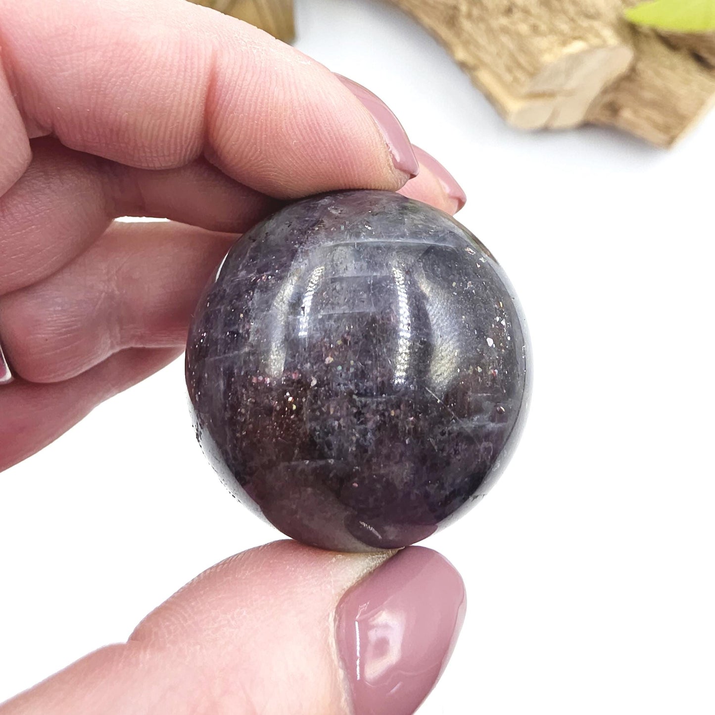 Blood Shot Iolite Sphere – Intuition, Strength & Third Eye and Root Chakra Crystal, 37mm