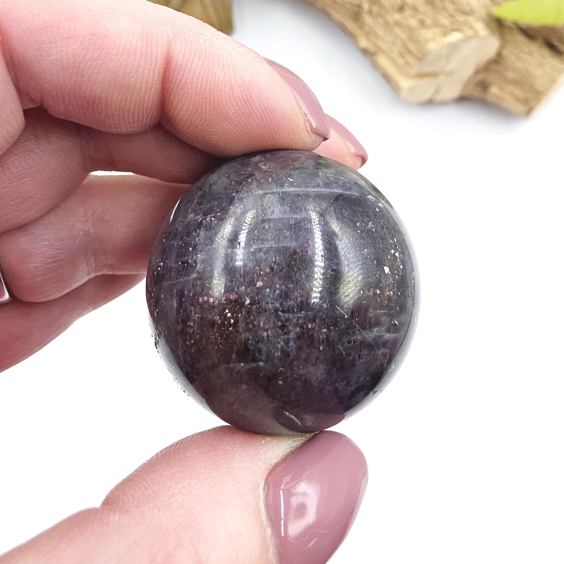 Blood Shot Iolite Sphere – Intuition, Strength & Third Eye and Root Chakra Crystal, 37mm