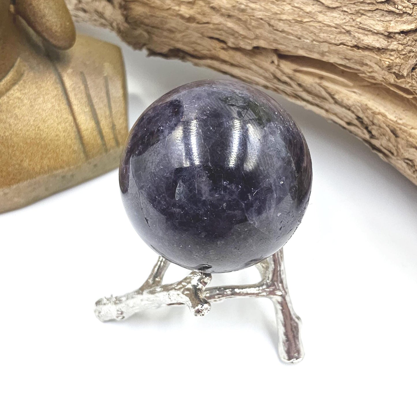 Blood Shot Iolite Sphere – Intuition, Strength & Third Eye and Root Chakra Crystal, 37mm